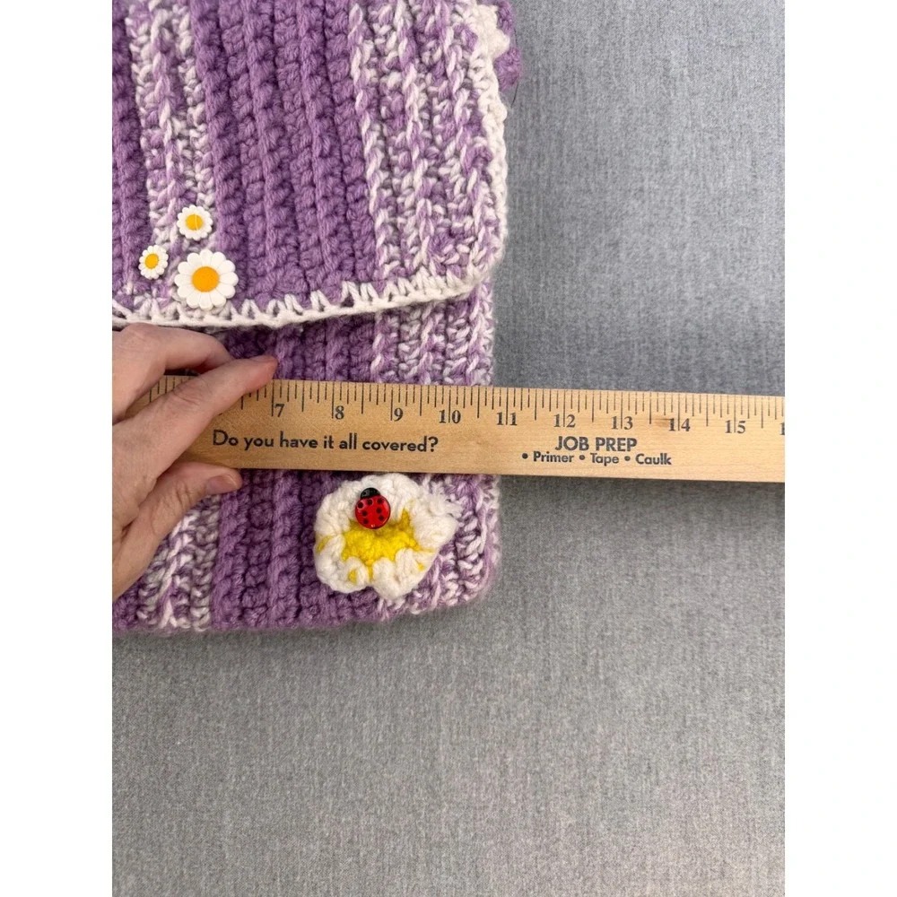 Handmade Crochet Crossbody Bag Purple White Daisy Ladybug Cottagecore Boho - Picture 4 of 15